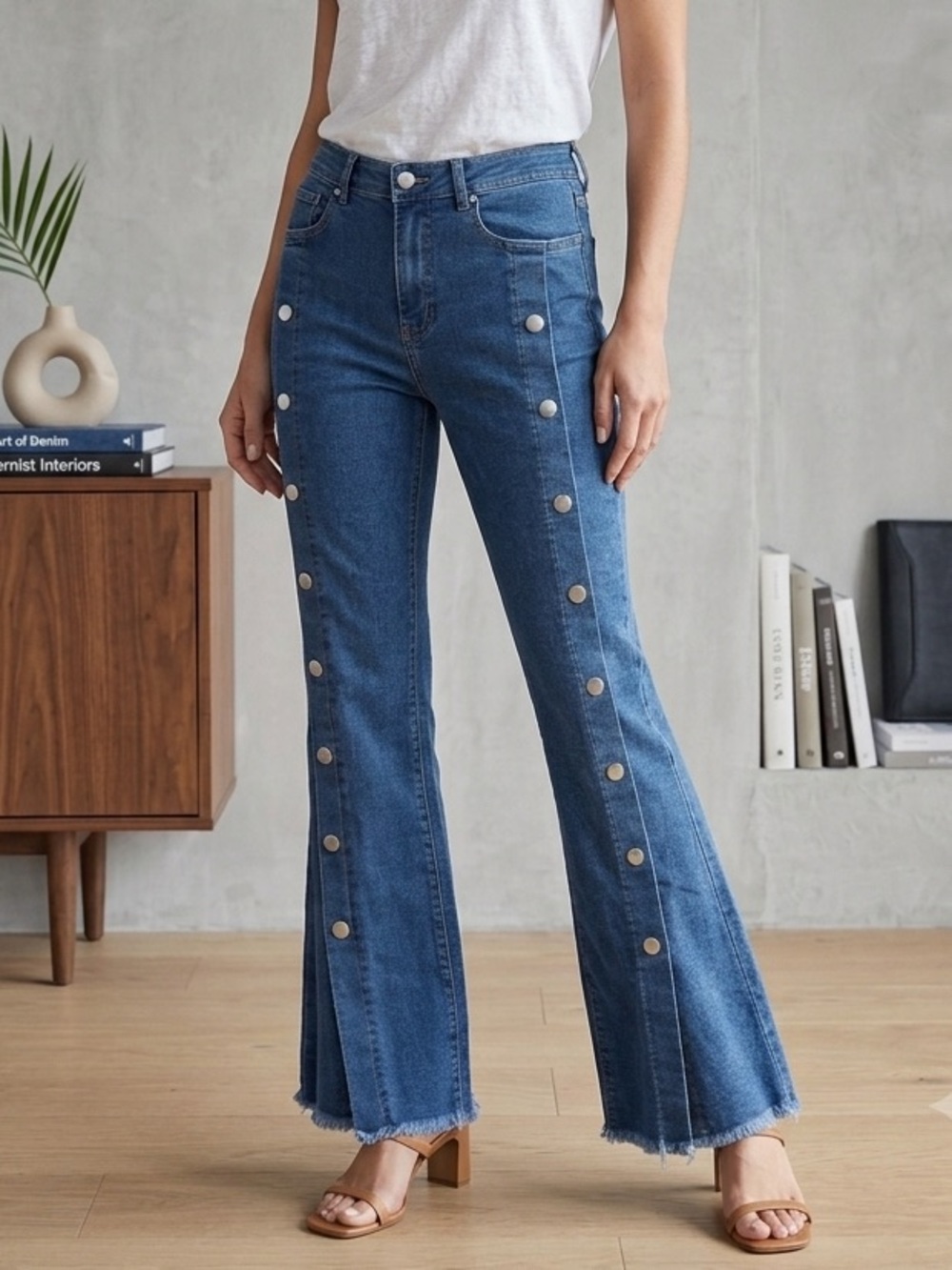 Express Bell Flare High-Rise Button-Details Y2K Blue Jeans Size 6